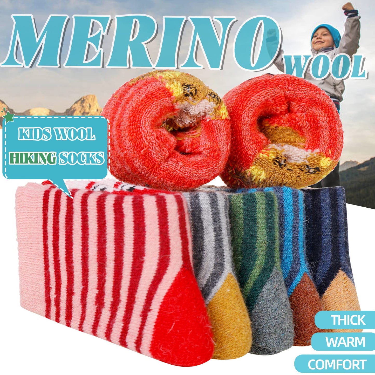 Eocom 6 Pairs Children'S Winter Warm Wool Animal Crew Socks Kids Boys Girls Socks (Stripe Animal, 1-3T)