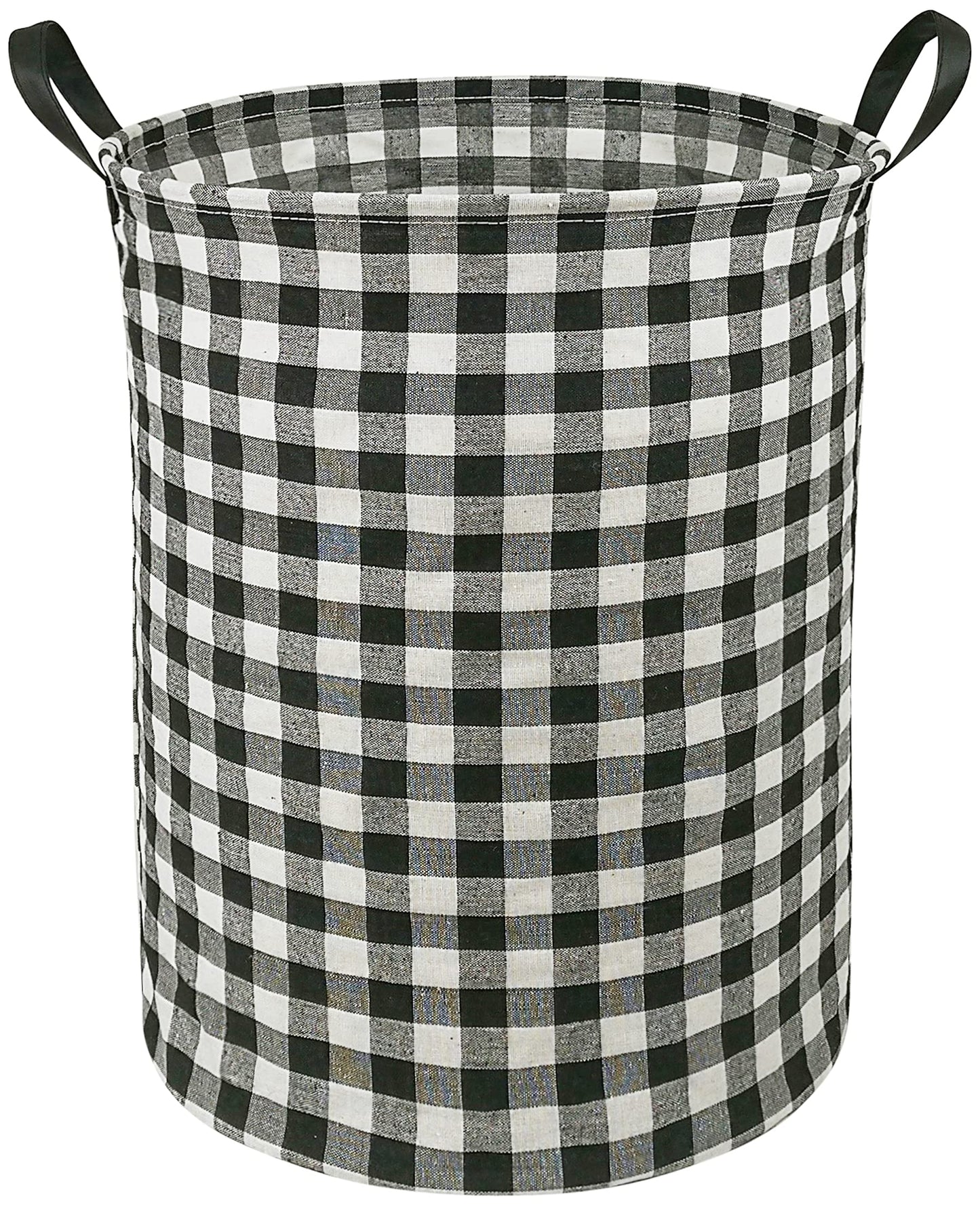 KUNRO Large Sized Storage Basket Waterproof Coating Organizer Bin Laundry Hamper for Nursery Clothes Toys (Black grid)