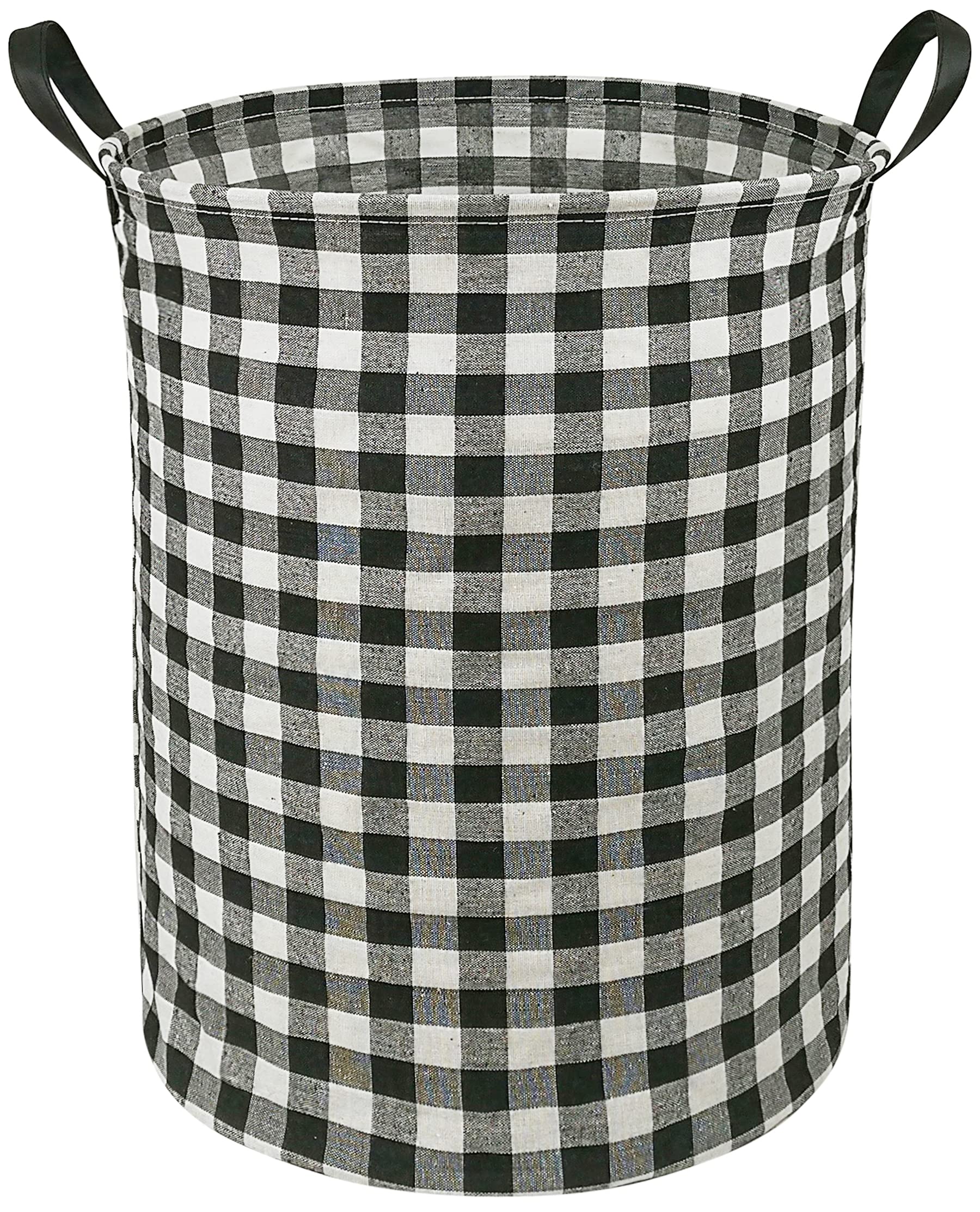 KUNRO Large Sized Storage Basket Waterproof Coating Organizer Bin Laundry Hamper for Nursery Clothes Toys (Black grid)