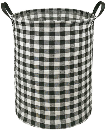 KUNRO Large Sized Storage Basket Waterproof Coating Organizer Bin Laundry Hamper for Nursery Clothes Toys (Black grid)