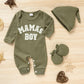 Grnshts Newborn Baby Boy Romper Waffle Coming Home Outfits Mama'S Boy Letter Jumpsuit+Hat+Gloves 3Pcs Clothes Set (Light Army Gr