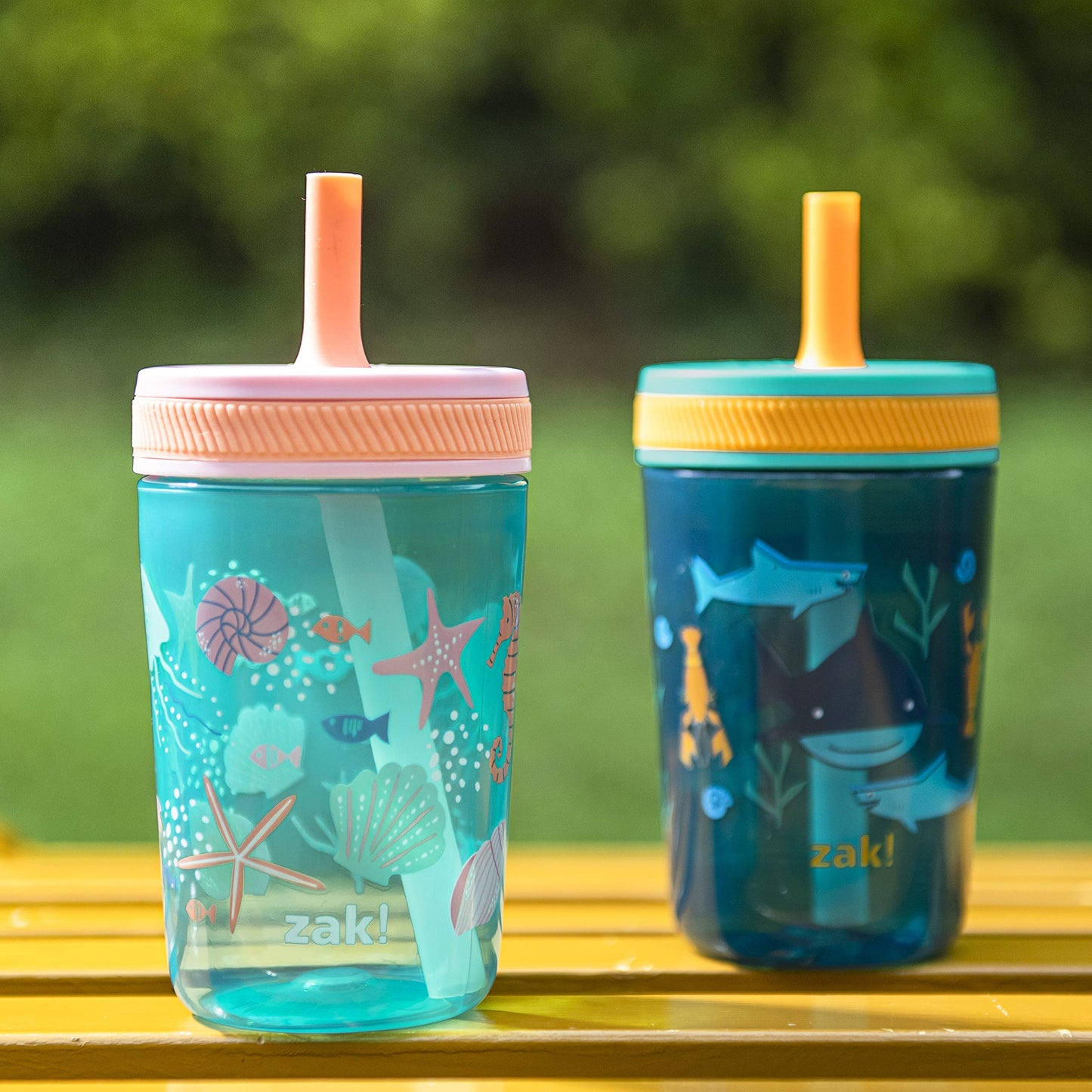 Zak Designs Kelso 15 Oz Tumbler Set, (Underwater) Non-Bpa Leak-Proof Screw-On Lid With Straw Made Of Durable Plastic And Silicon