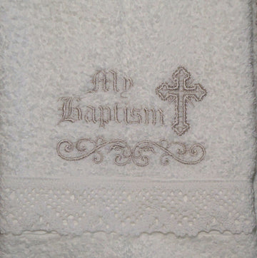 Integrity Designs Baby Baptism Towel With Embroidery And Lace