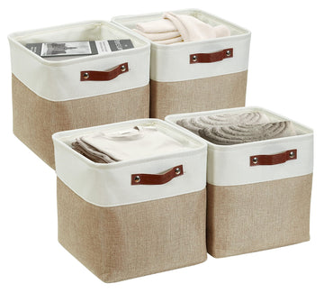 DECOMOMO 13 Inch Cube Storage Bins, Fabric Storage Cube, Basket for Kallax Shelves (Beige & White, Cube 13 - 4 Pack)