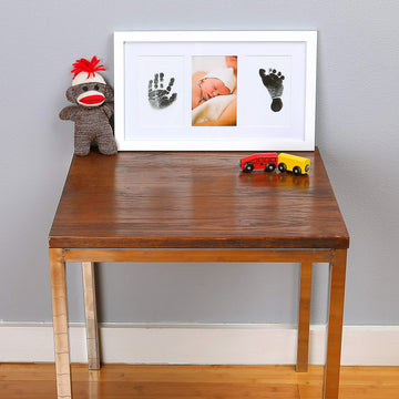 Green Pollywog | Baby Handprint And Footprint Kit | Elegant White Picture Frame | Non-Toxic | Inkless Footprint | Baby Footprint