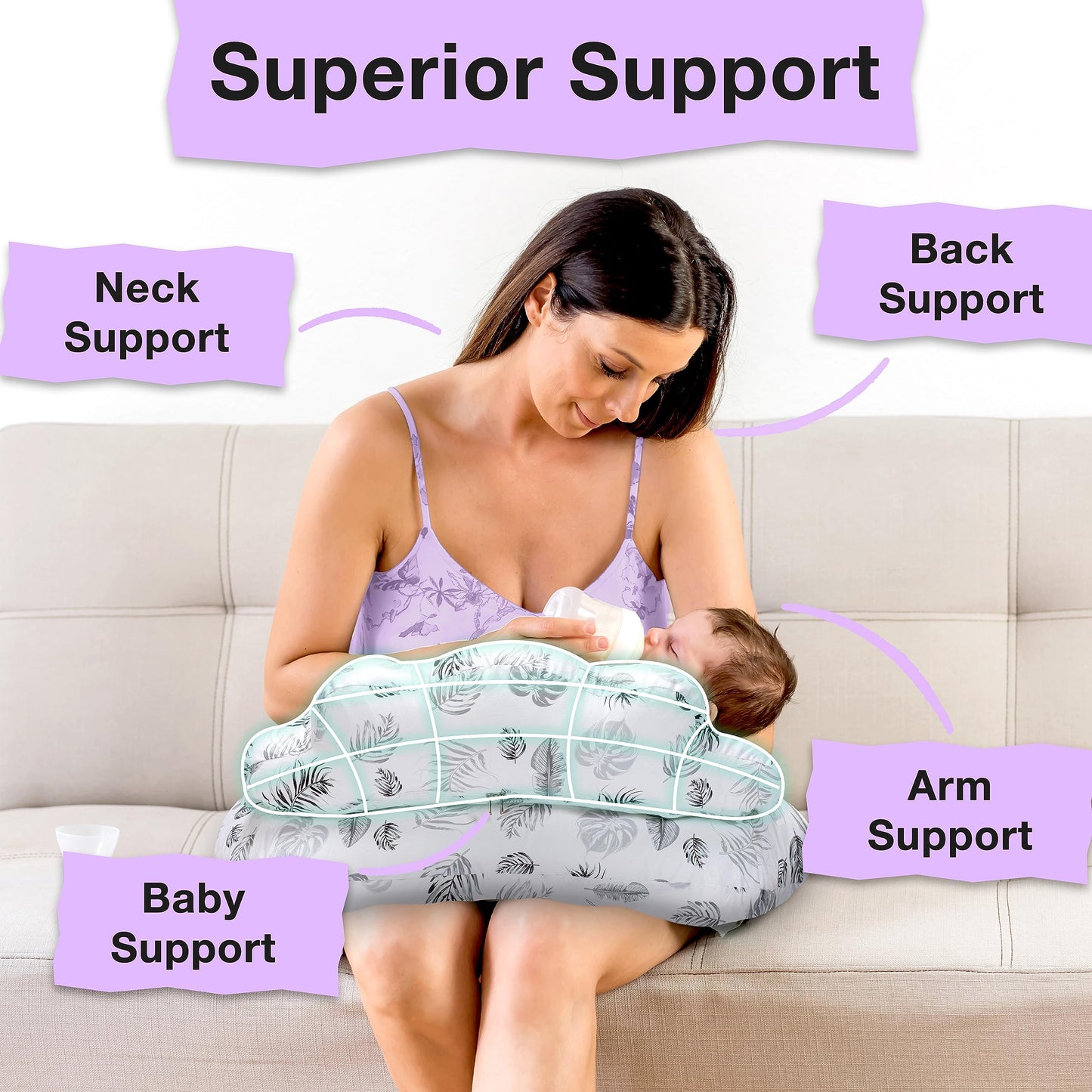 Pillani Nursing Pillow For Breastfeeding, Breastfeeding Pillows For Mom & Baby Feeding Support, Removable Cotton Cover, W/Adjust