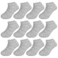 Booph 12 Pairs Kids Ankle Socks Boys Girls Half Cushion Socks 9-12 Years Grey