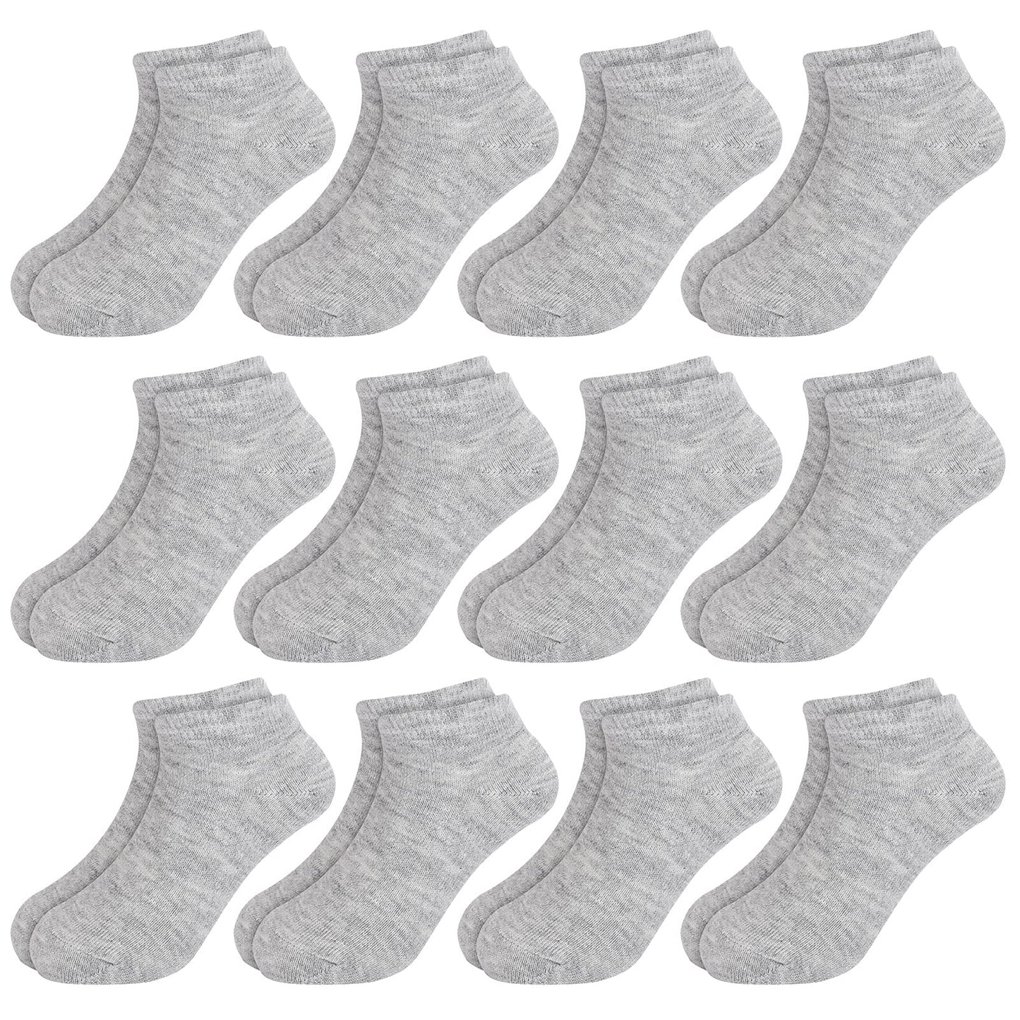 Booph 12 Pairs Kids Ankle Socks Boys Girls Half Cushion Socks 9-12 Years Grey
