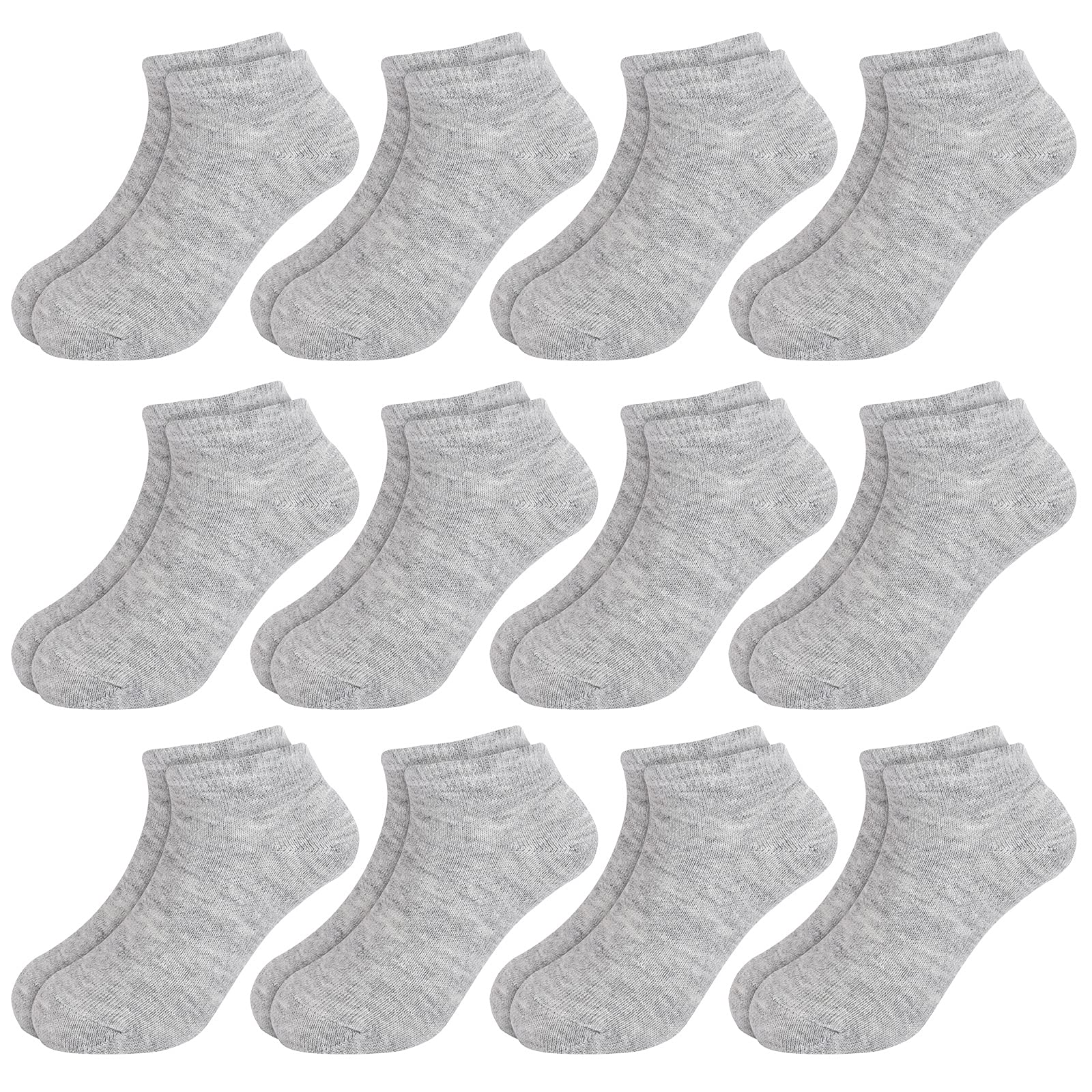 Booph 12 Pairs Kids Ankle Socks Boys Girls Half Cushion Socks 9-12 Years Grey