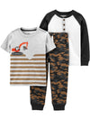 Simple Joys By Carter'S Baby Boys 3-Piece Playwear Pants Set, Brown Camo/Grey Stripe/White, 18 Months Us