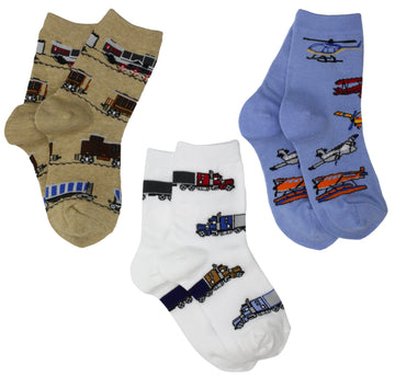 Jefferies Socks Little Boys' Transportation Triple Treat Socks (Pack Of 3), Burlap, X-Small