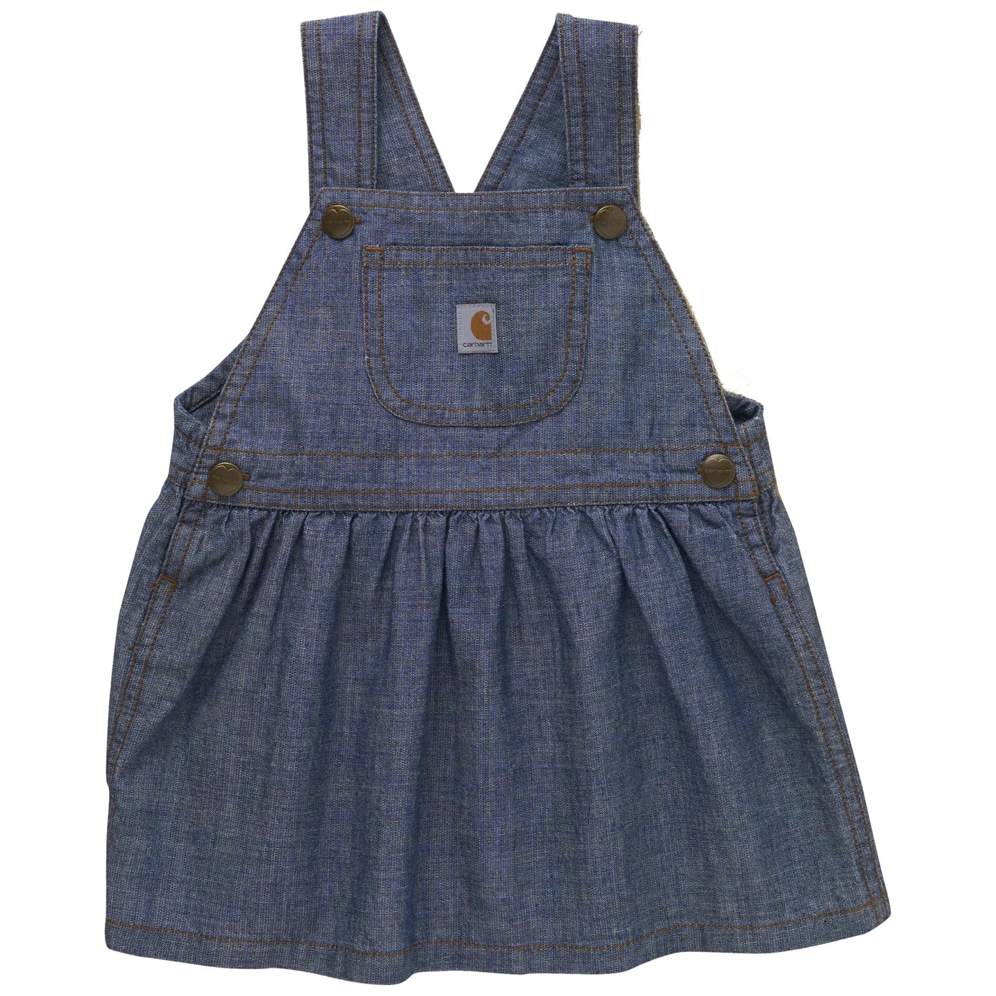 Carhartt Baby Girls Chambray Cotton Dress Jumper, Medium Wash Blue Denim, 12M
