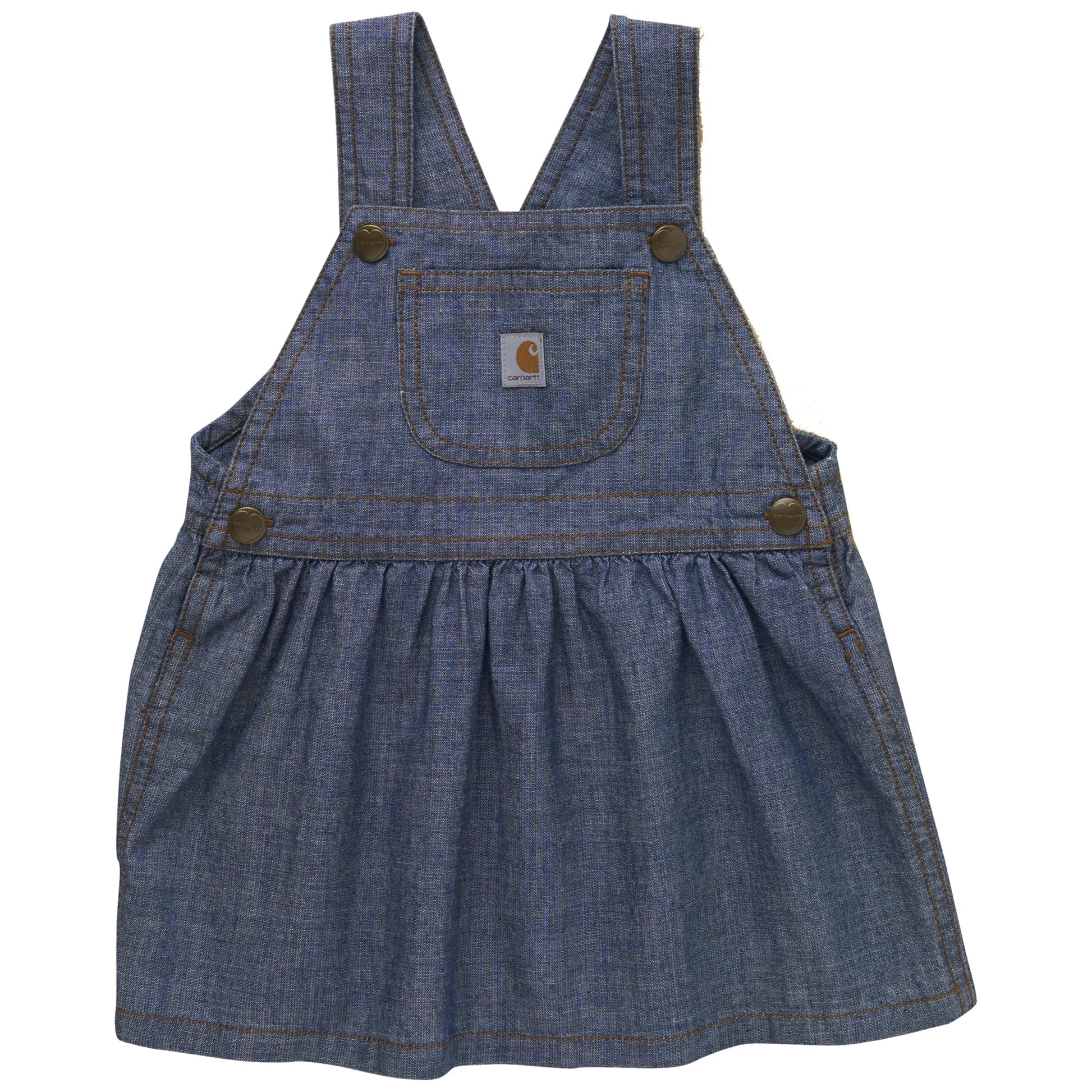 Carhartt Baby Girls Chambray Cotton Dress Jumper, Medium Wash Blue Denim, 12M