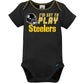 Gerber Nfl Pittsburgh Steelers 3 Pack Bodysuit Sleep N Play Footie Cap Registry Gift Set, Black/White Pittsburgh Steelers, 0-3M