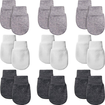 9 Pairs Newborn Baby Mittens Infant Toddler Gloves No Scratch Mittens Unisex Gloves For 0-6 Months Baby Boys Girls (White, Gray,