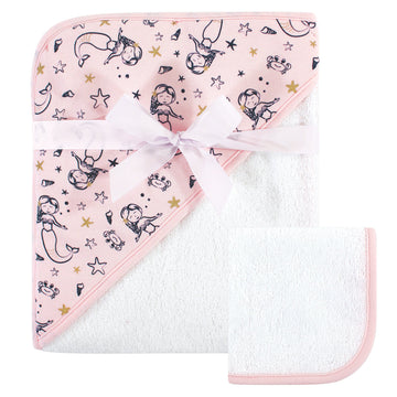 Hudson Baby Unisex Baby Cotton Hooded Towel And Washcloth, Mermaid, One Size