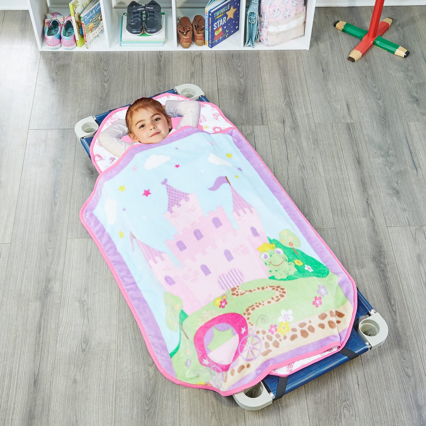 Everyday Kids Toddler Nap Mat With Removable Pillow - Rollup And Close With Velcro Straps, Carry Handle, Soft Microfiber For Pre