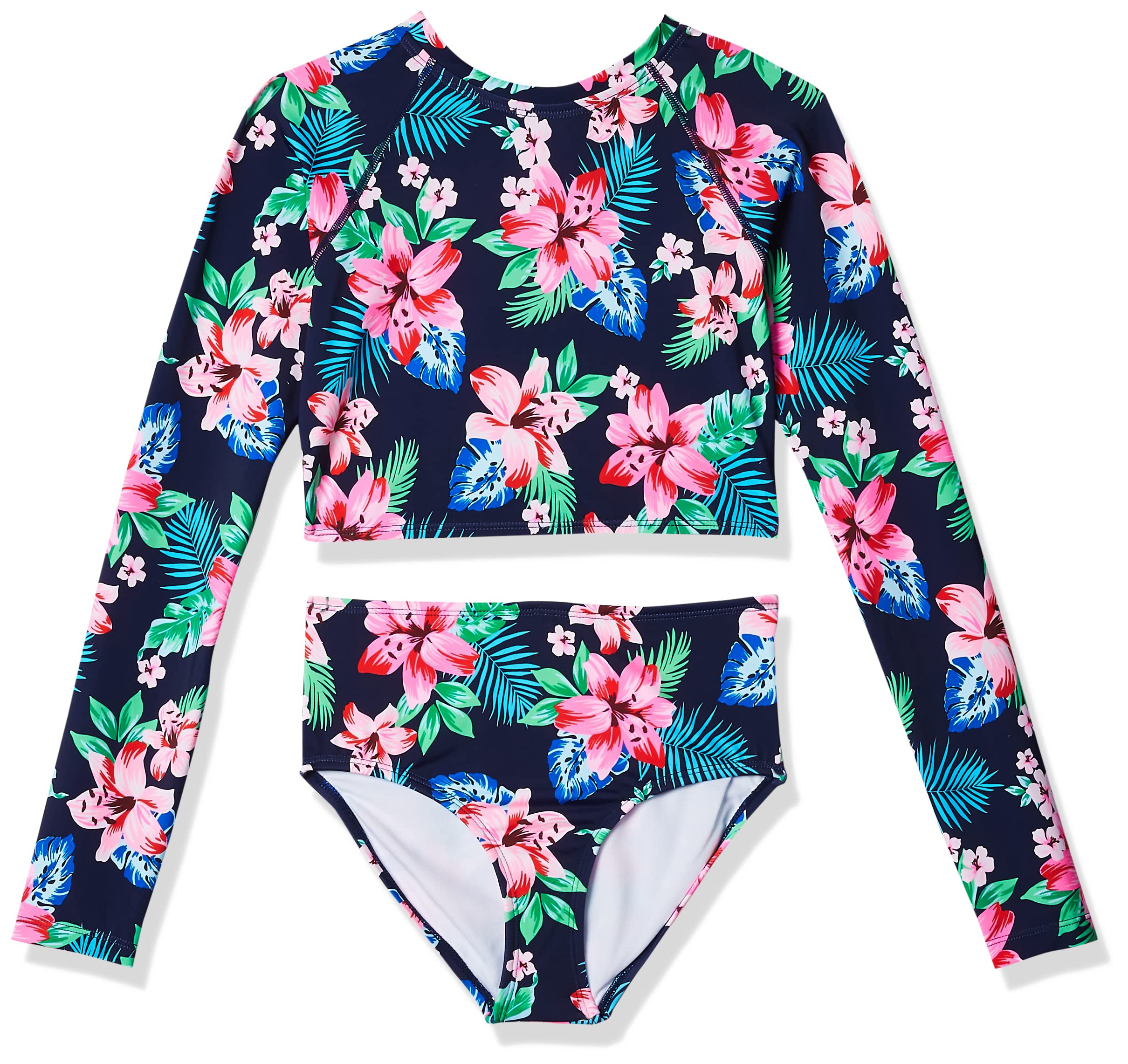 Kanu Surf Girls Long Sleeve Rashguard Upf 50 Two Piece Swim Set, Peggy Crop Navy WBCBBB085376QZ6