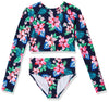 Kanu Surf Girls Long Sleeve Rashguard Upf 50 Two Piece Swim Set, Peggy Crop Navy, 12