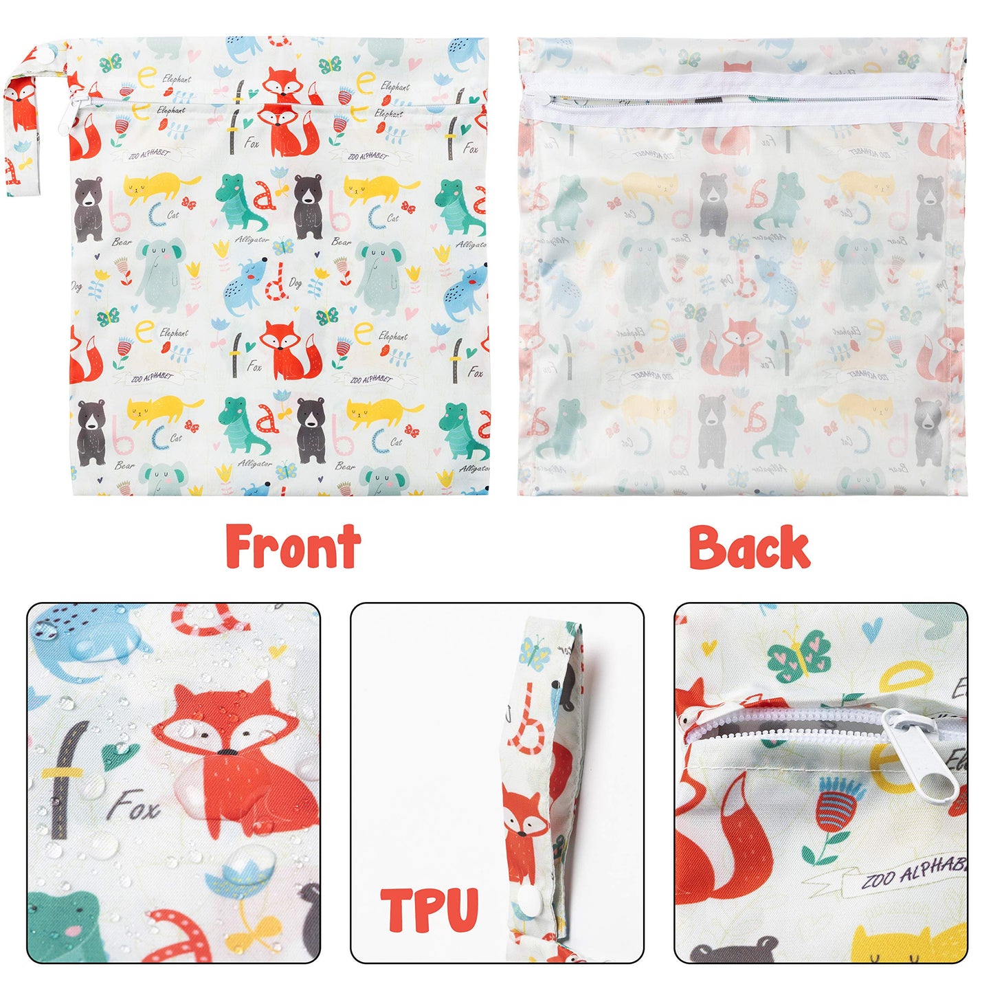 R HORSE 5Pcs Waterproof Reusable Diaper Baby Cloth Wet Dry Bags with 2 Zippered Pockets Travel Beach Pool Bag with Polar Bear Di