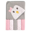 Luvable Friends Unisex Baby Hooded Towel With Five Washcloths,Cotton,Polyester, Penguin, One Size