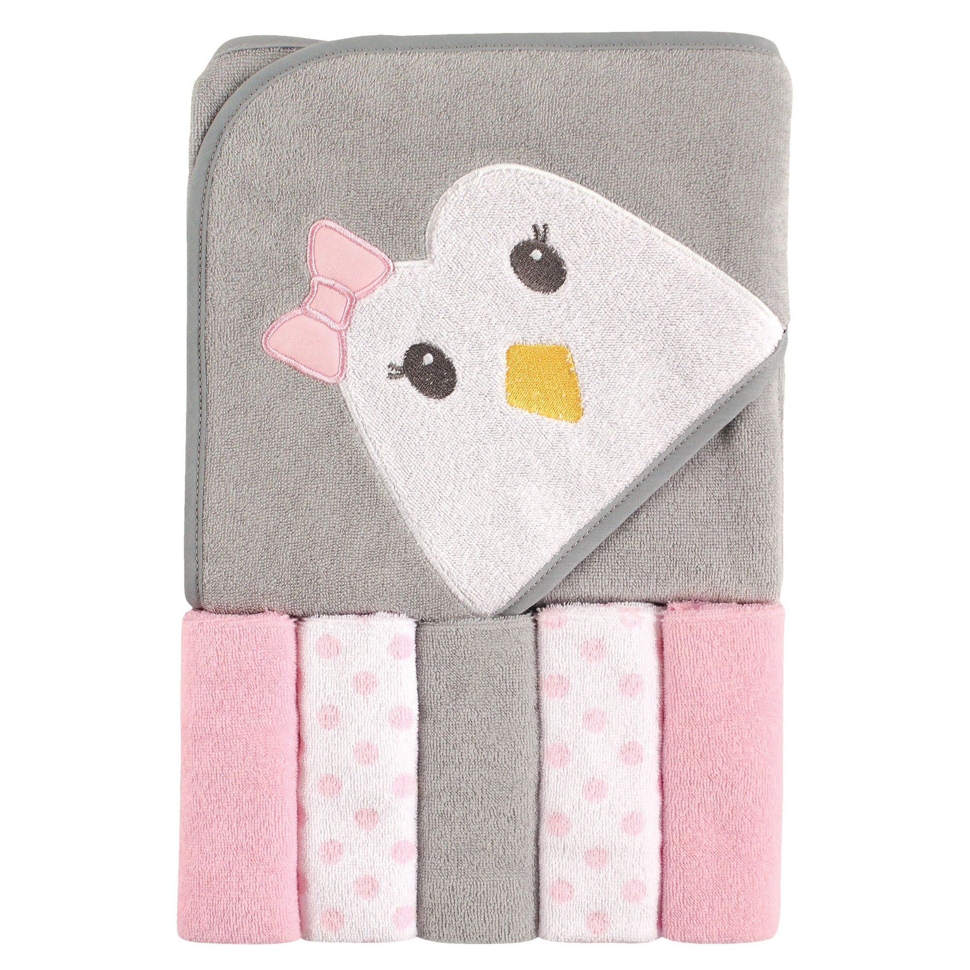 Luvable Friends Unisex Baby Hooded Towel With Five Washcloths,Cotton,Polyester, Penguin, One Size