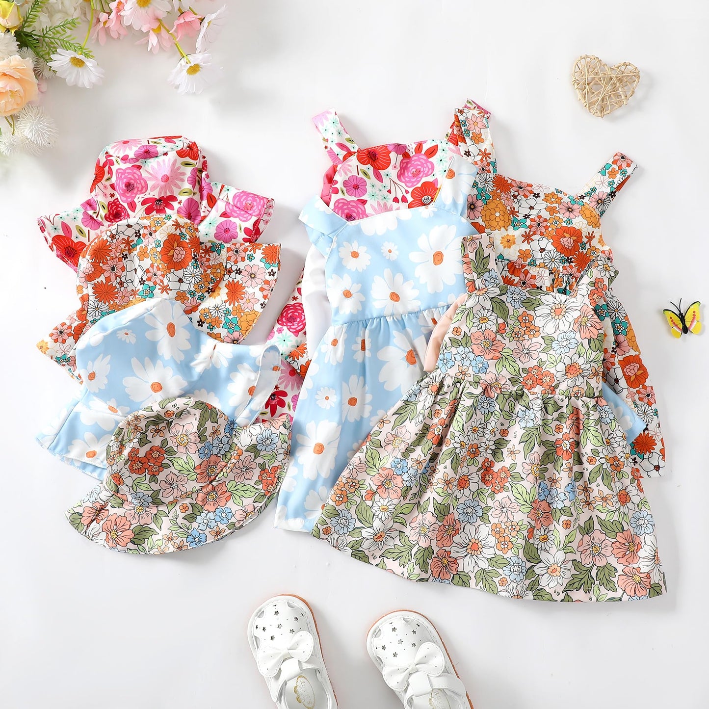 Baby Girl Dress Newborn Boho Summer Dress Halter Short Sleeve Daisy Dresses Blue Baby Outfit Set Infant Clothes For Girls 0-3 Mo