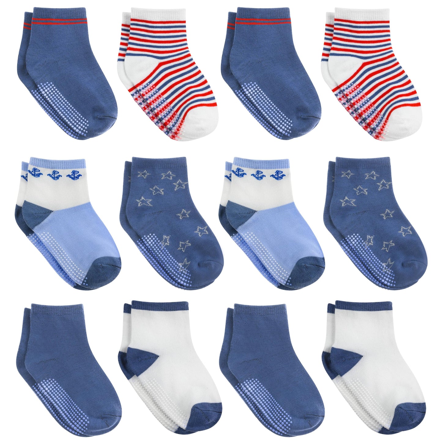 Debra Weitzner 12 Pairs Non-Slip Toddler Socks With Grips For Baby Boys And Girls - Anti-Slip Crew Socks For Infant'S And Kids