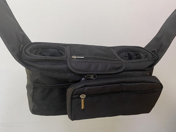 Baby Stroller Organizer Bag with Insulated Cup Holder Detachable Phone Pocket & Shoulder Strap, Fits Most Strollers, Black
