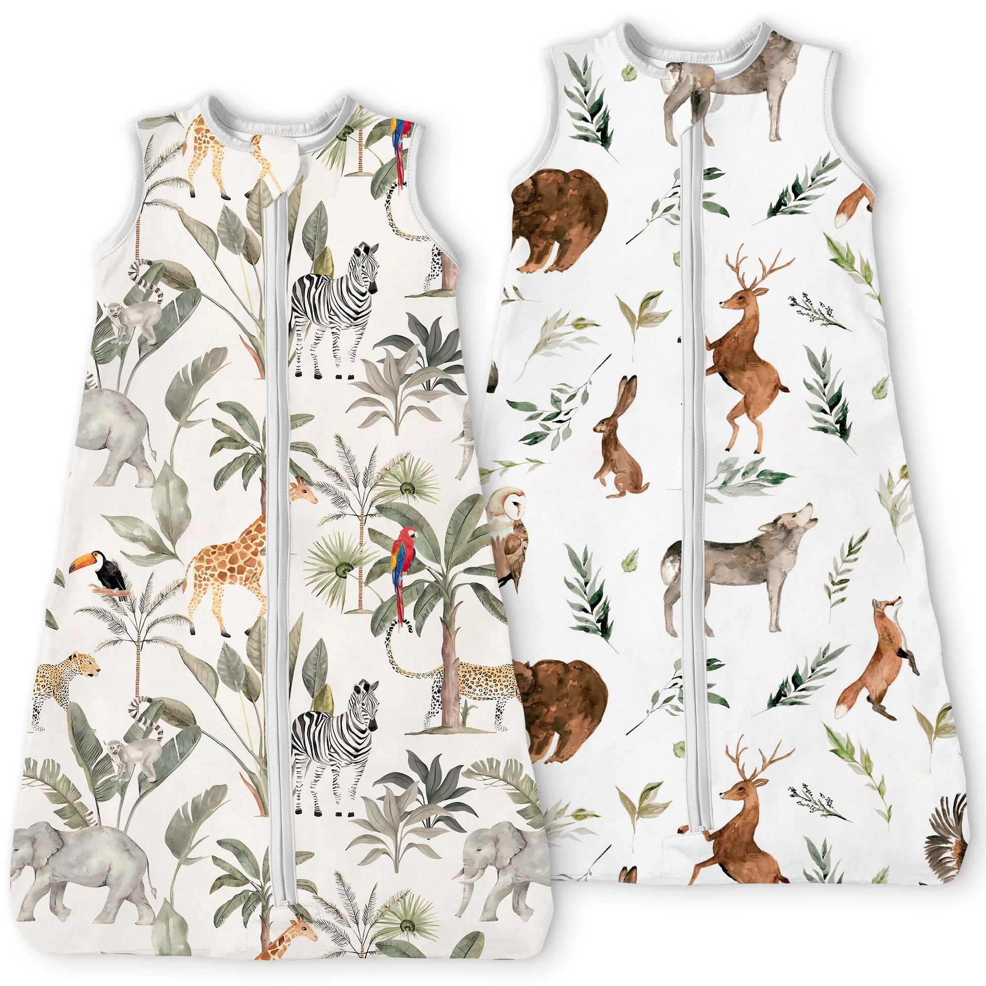 TOTBASIC Jungle Animals Sleep Sack 6-12-15 months 2-Pack,0.5 TOG Stretchy Baby Wearable Blanket with 2-Way Safe Zippers, Cofy So