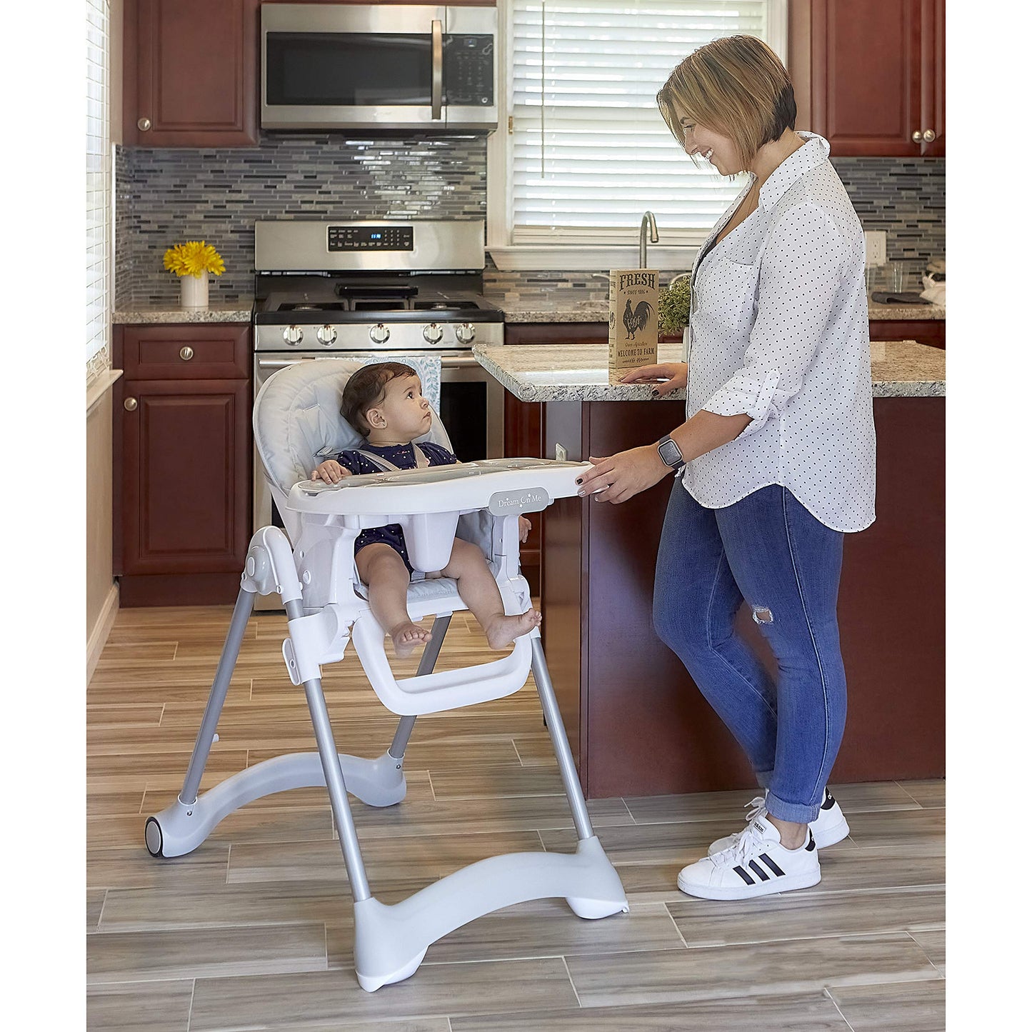 Dream On Me Solid Times High Chair for Babies and Toddlers in Grey, Multiple Recline and Height Positions, Lightweight Portable