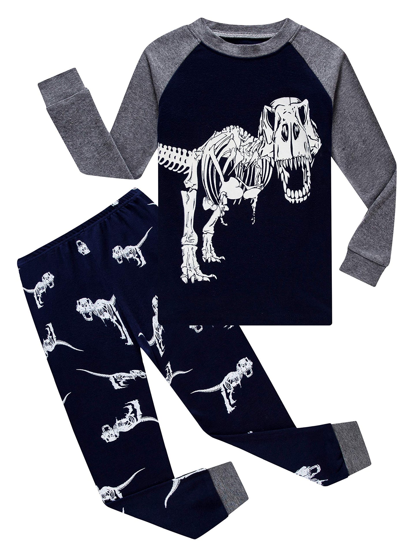 Dinosaur Baby Boys Long Sleeve Glow-In-The-Dark Pajamas Sets 100% Cotton Pyjamas Toddler Kids Blue Pjs Size 18-24Months