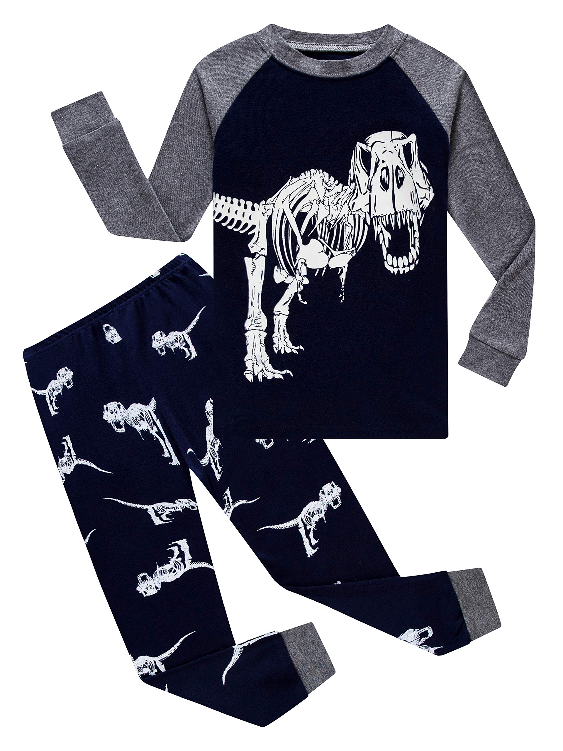 Dinosaur Baby Boys Long Sleeve Glow-In-The-Dark Pajamas Sets 100% Cotton Pyjamas Toddler Kids Blue Pjs Size 18-24Months