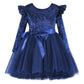 Flofallzique Toddler Long Sleeves Dress Tulle Baby Velvet Tutu Girls Special Occasion Dresses (4,Navy)