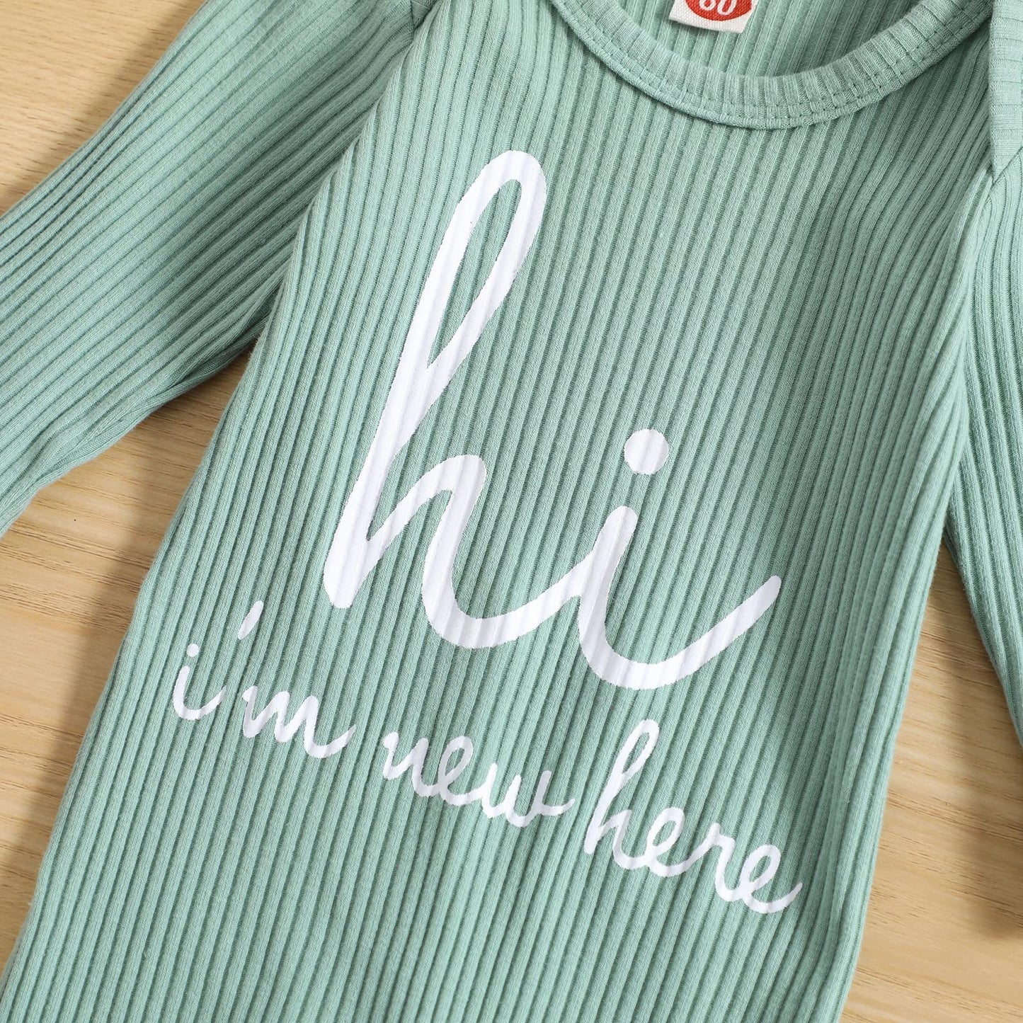 Grnshts Newborn Baby Boy Romper Coming Home Outfits Letter Print Knitted Jumpsuit+Hat+Gloves 3Pcs Clothes Set (Light Green, 1-3