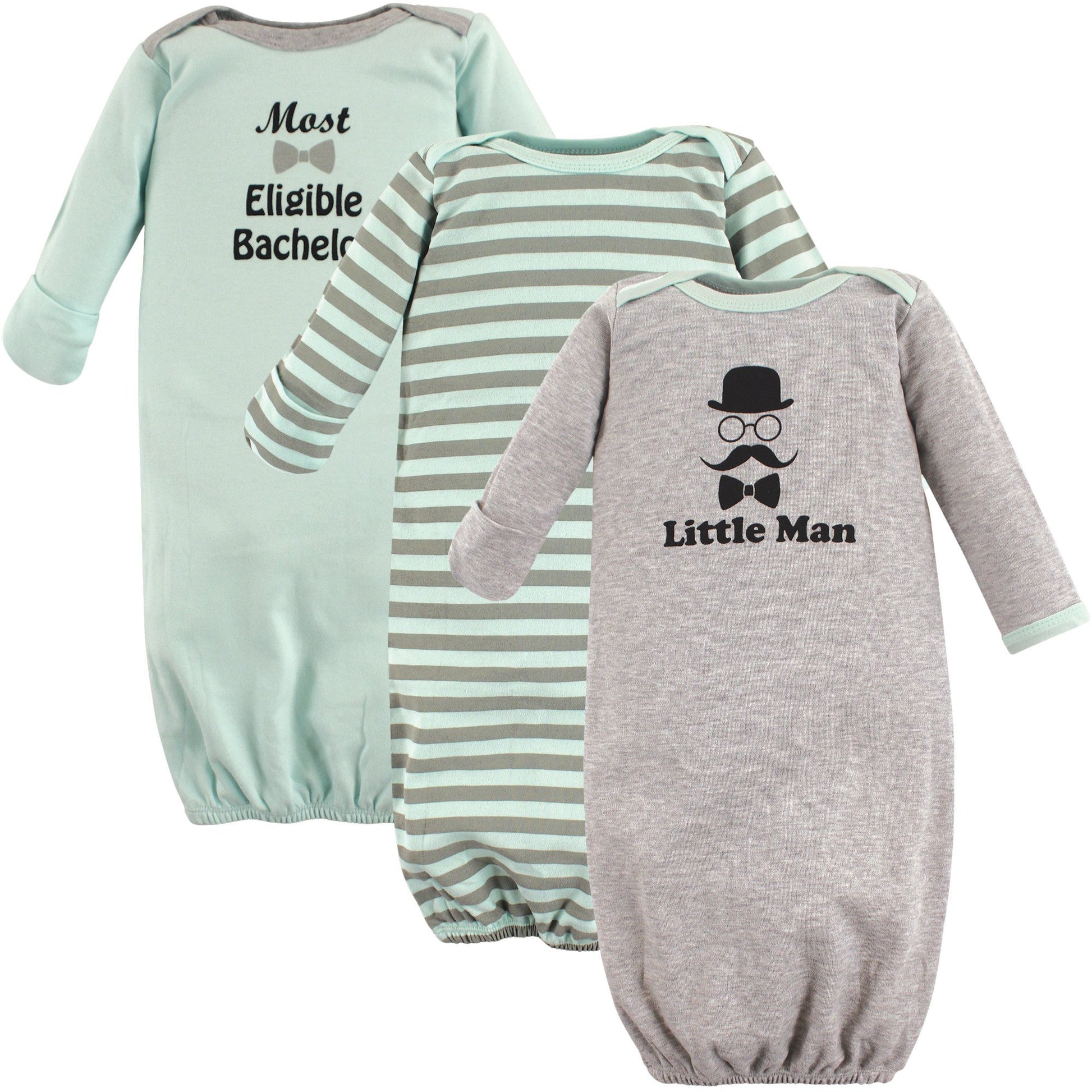 Luvable Friends Unisex Baby Cotton Gowns, Little Man, Preemie/Newborn