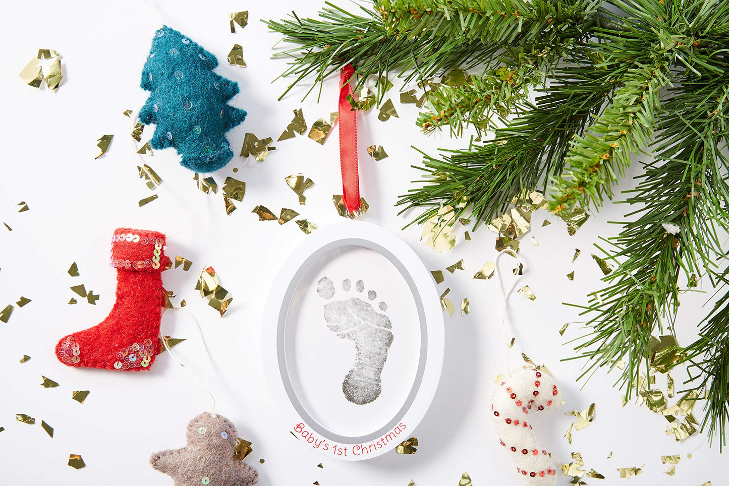 Pearhead Babyprints Double-Sided Christmas Photo Ornament With Clean Touch Ink Pad, Newborn Handprint Or Footprint Kit, 2 Sided