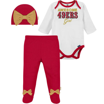 Gerber Nfl Baby Girls 3 Pack Bodysuit Registry Gift Set Footed Pant And Cap, Team Color, 0-3 Months Us