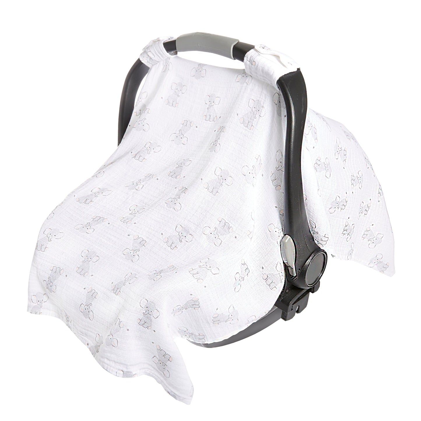 Aden + Anais Essentials Car Seat Canopy Cover, 100% Cotton Muslin, Lightweight And Breathable, Safari Babes- Elephant