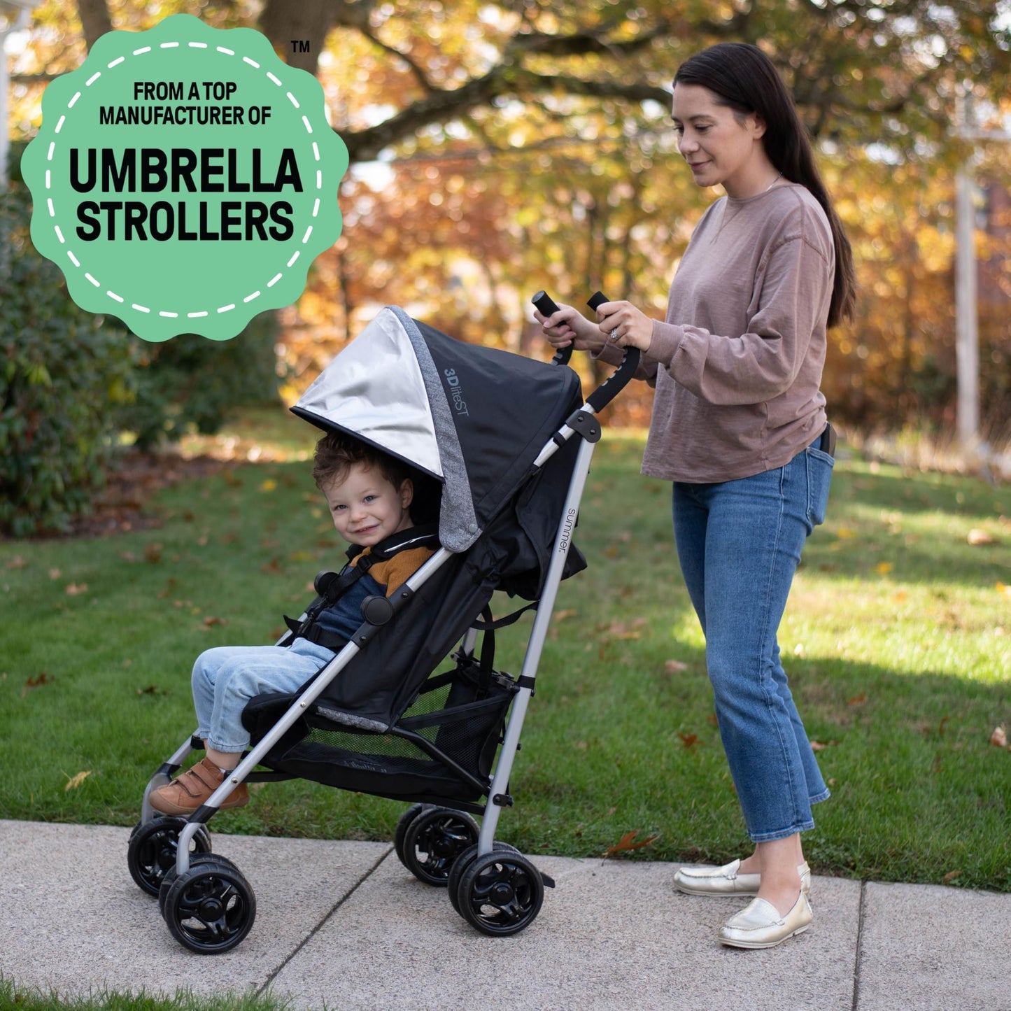Summer Infant 3Dlite ST Convenience Stroller, Black & Gray - Lightweight Stroller with Steel Frame, Large Seat Area, Multi-Posit