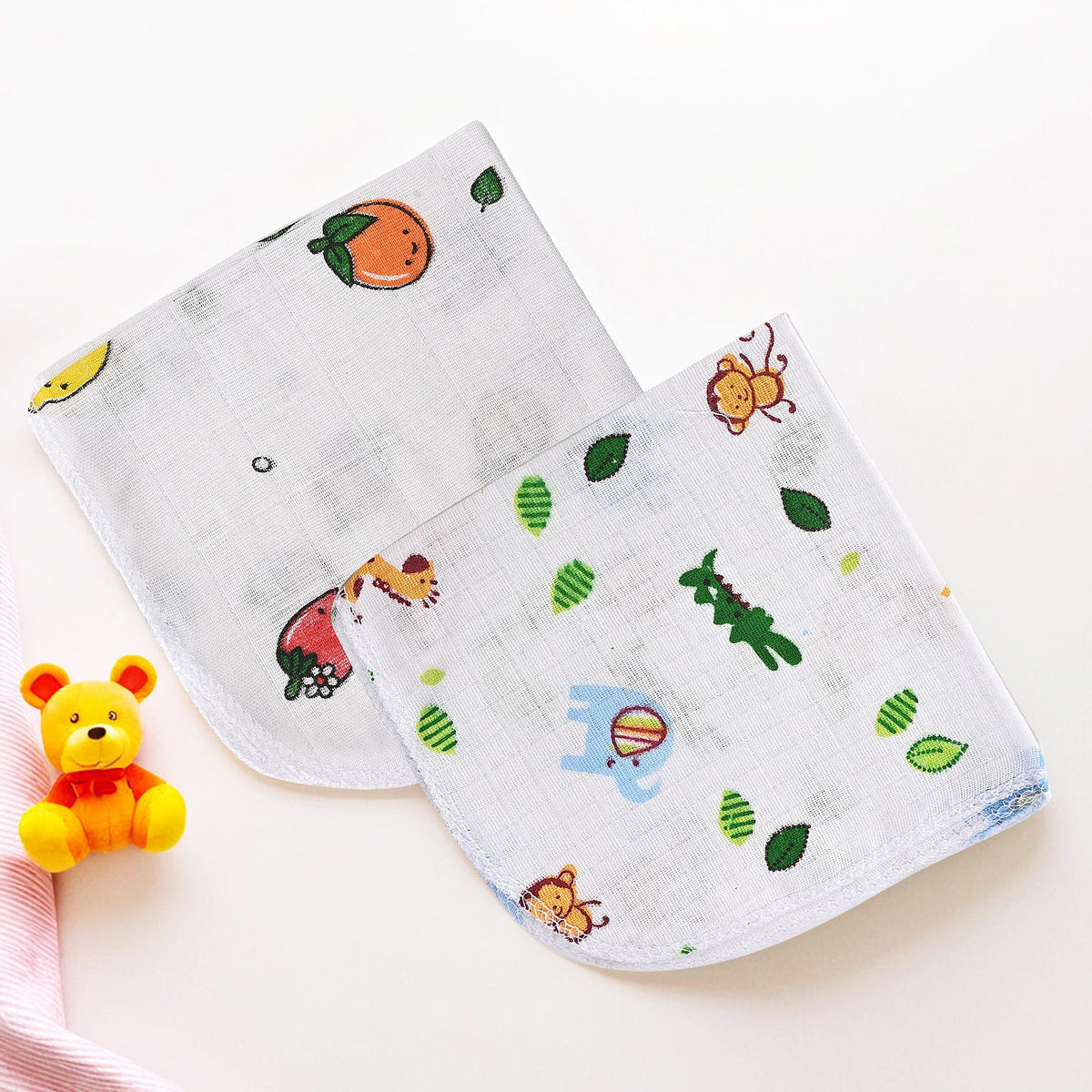 Urbane Home Pack of 2 Soft Cotton Swaddling Cloth for New Born Baby | Printed Baby Wrap/Swaddle Blanket for Sleeping Kids | Whit