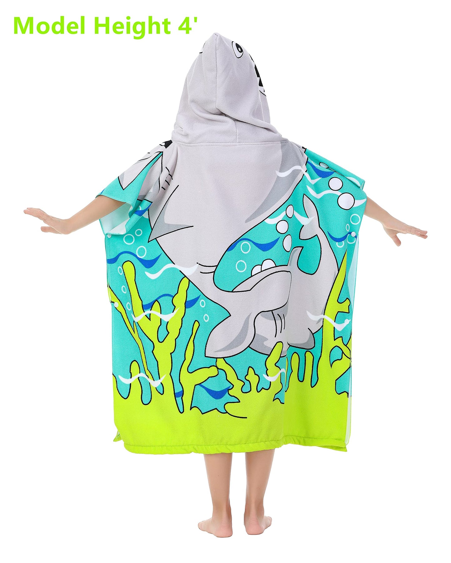 Athaelay Soft Microfiber Swim Cover-Ups For 3 To 10 Years Old Kids Hooded Bath Beach Poncho Towels With Carrying Bag (Big Shark,