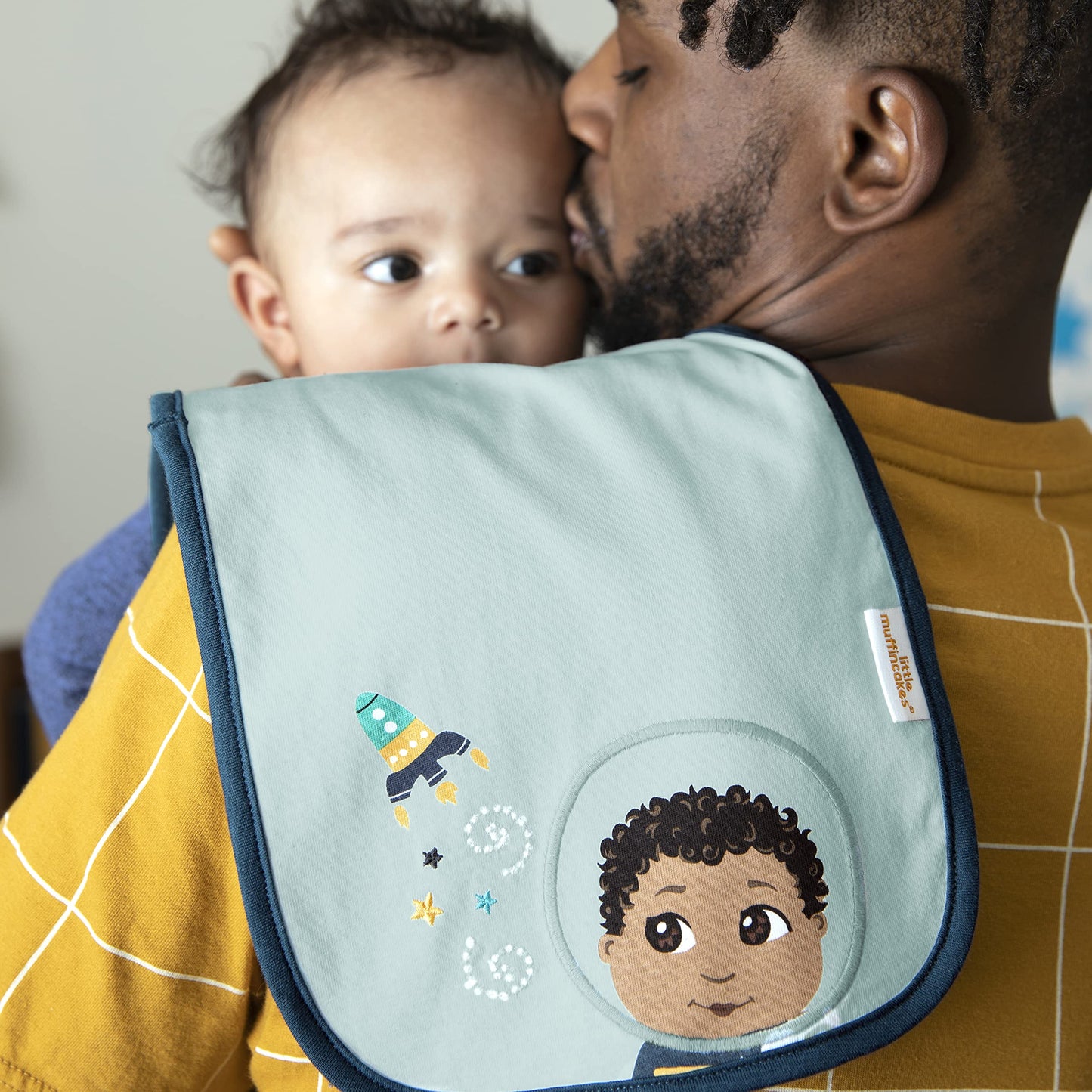 Little Muffincakes Burp Cloths 3 Pack Soft Knitted Jersey, Astronaut Space Theme (Ashton) Newborn & Up, Blue