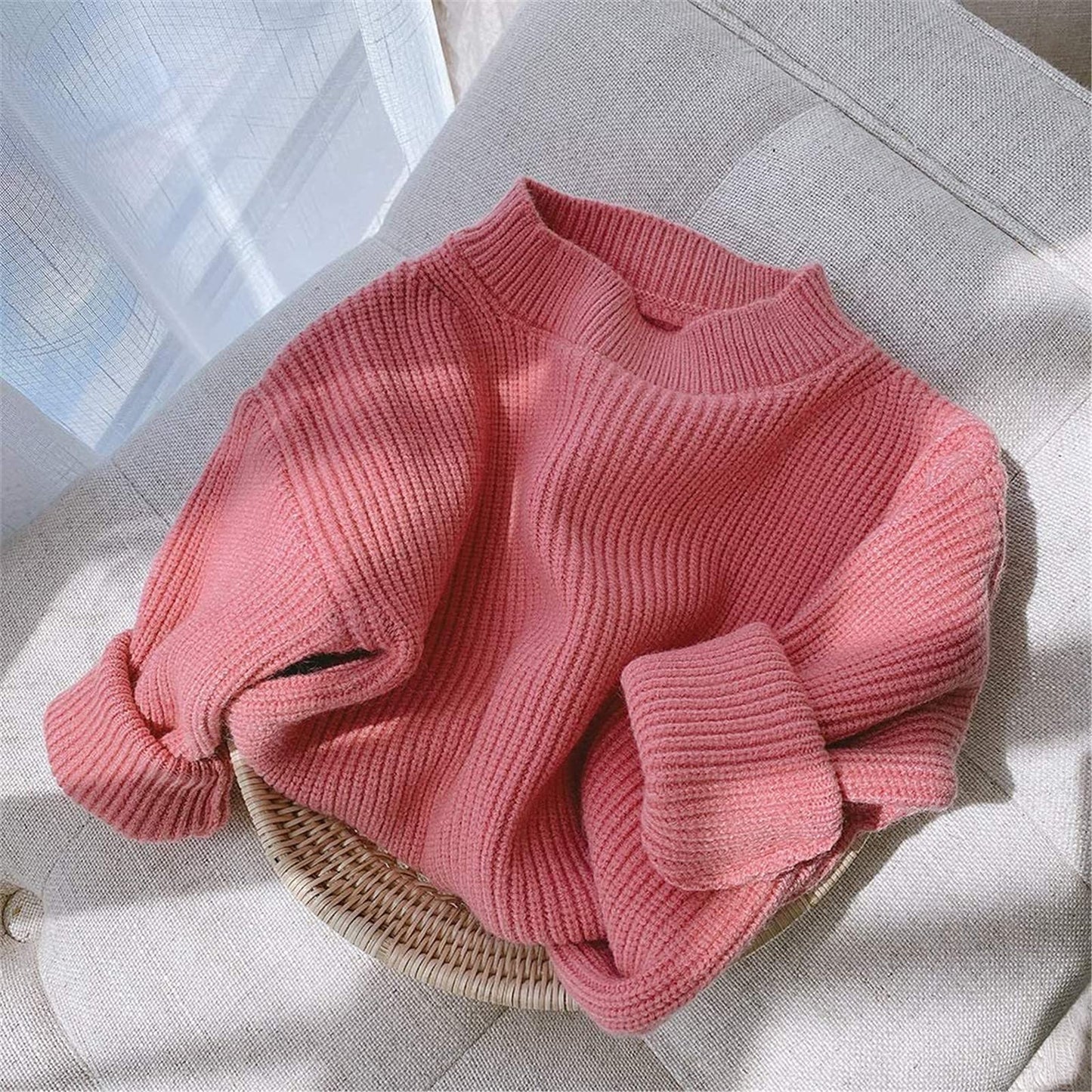 Grnshts Toddler Baby Girls Boys Knit Sweater Blouse Warm Crewneck Pullover Sweatshirt Long Sleeve Tops For Fall Winter Rose Pink