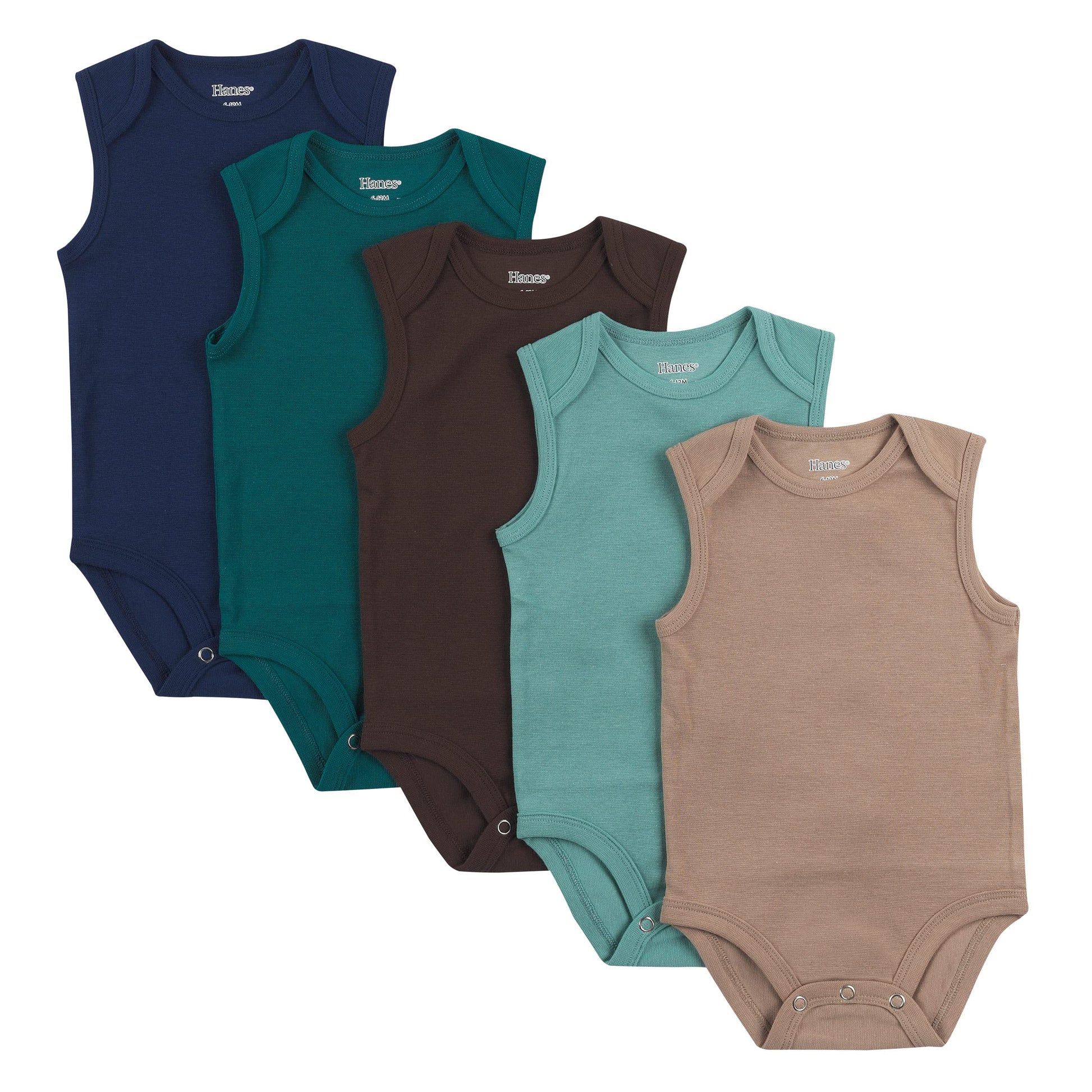 Hanes Unisex Baby Bodysuits, Ultimate Flexy Sleeveless For Boys & Girls, 5-Pack, Blue Green Dk Brwn Set, 0-6 Months Us