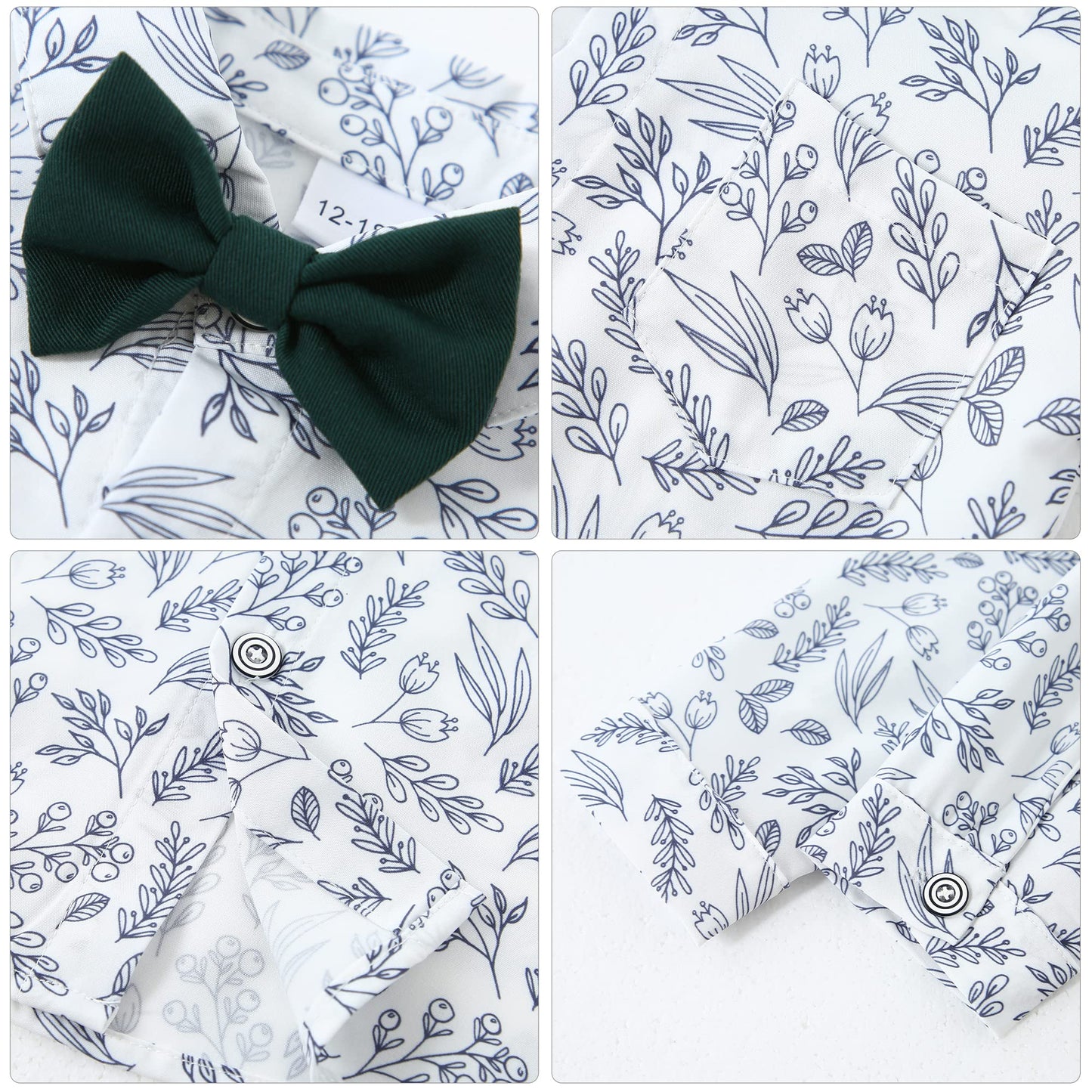 Yallet Toddler Baby Boy Clothes Suit Gentleman Wedding Outfits, Formal Dress Shirt+Bowtie+Vest+Boutonniere+Suspender Pants(V Gre