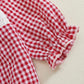Newborn Baby Girls Valentines Day Clothes Long Sleeve Doll Collar Smocked Heart Embroidery Plaid Bubble Romper Outfit (Red, 0-3