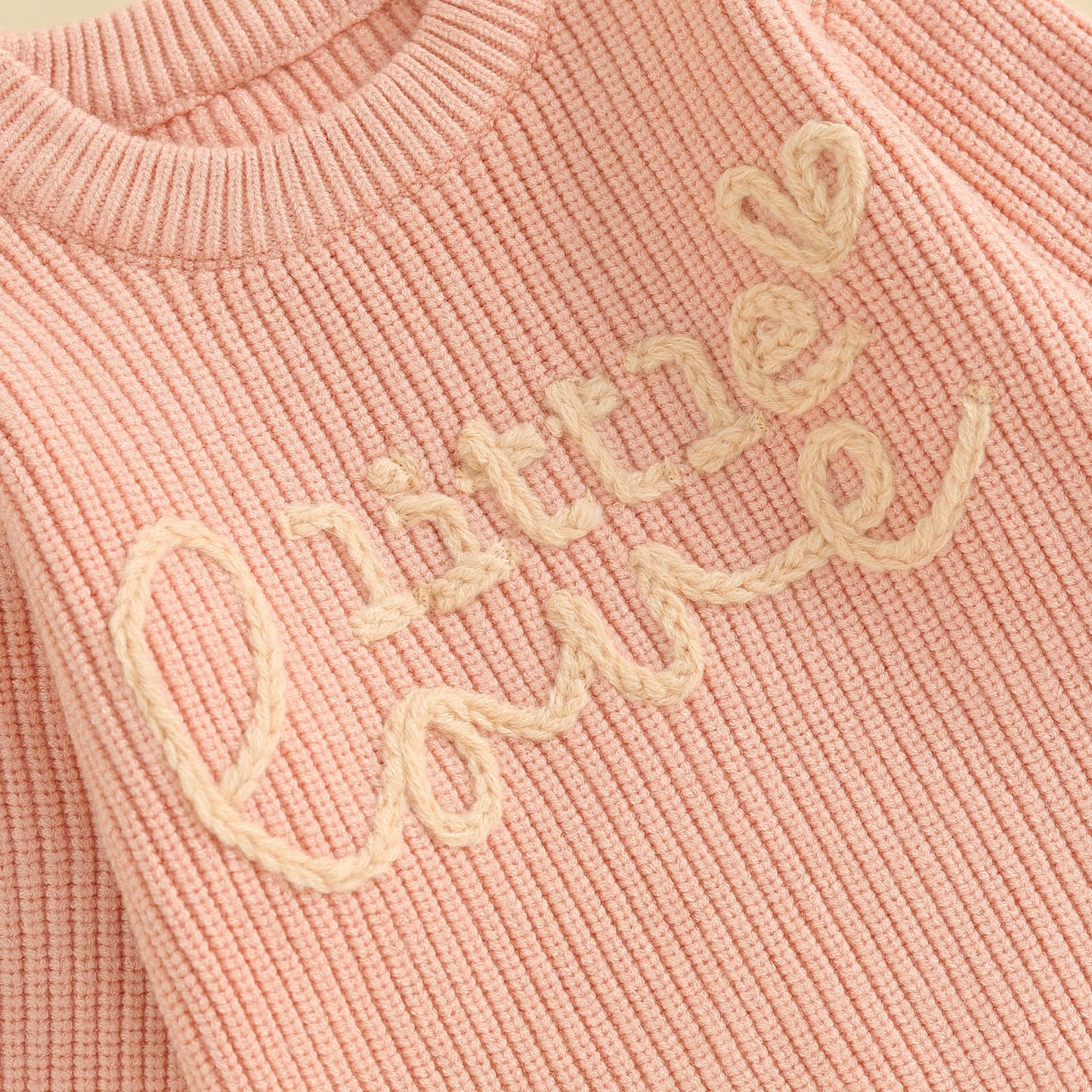 Toddler Girl Valentines Day Outfit Cute Valentines Day Sweater Little Love Embroidery Knit Pullover Sweatshirt Top(E-Pink Little
