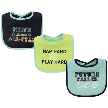 Luvable Friends Unisex Baby Cotton Drooler Bibs With Fiber Filling, Sports, One Size