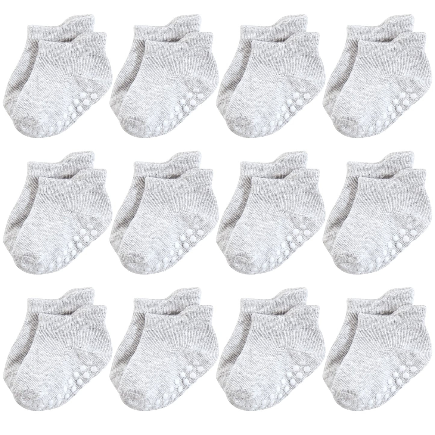 Hudson Baby Unisex Baby Non-Skid No-Show Socks, Gray, 6-12 Months